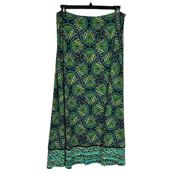 Bisou Bisou Green Blue Print Maxi Skirt Women’s XL - Picture 2 of 6